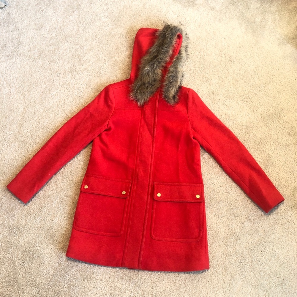 J. Crew Red Chateau Parka With Faux Fur Hood Womens Size 0 Winter Coat Jacket - Picture 13 of 13